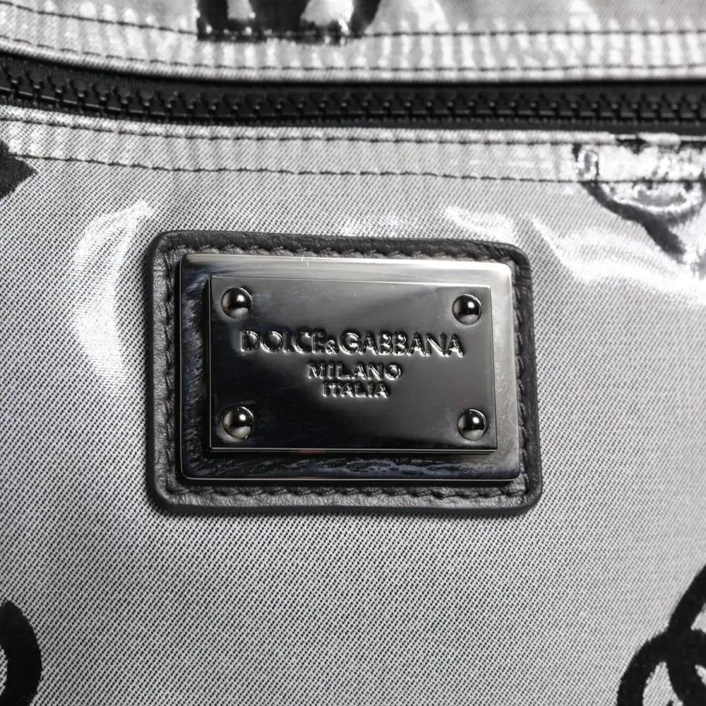Dolce & Gabbana Polyester Gray Black DG Logo Plaque Backpack Bag