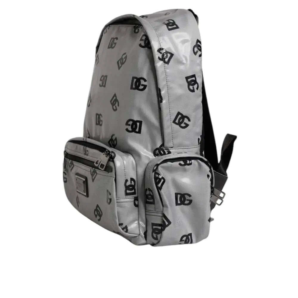 Dolce & Gabbana Polyester Gray Black DG Logo Plaque Backpack Bag