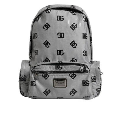 Dolce & Gabbana Polyester Gray Black DG Logo Plaque Backpack Bag