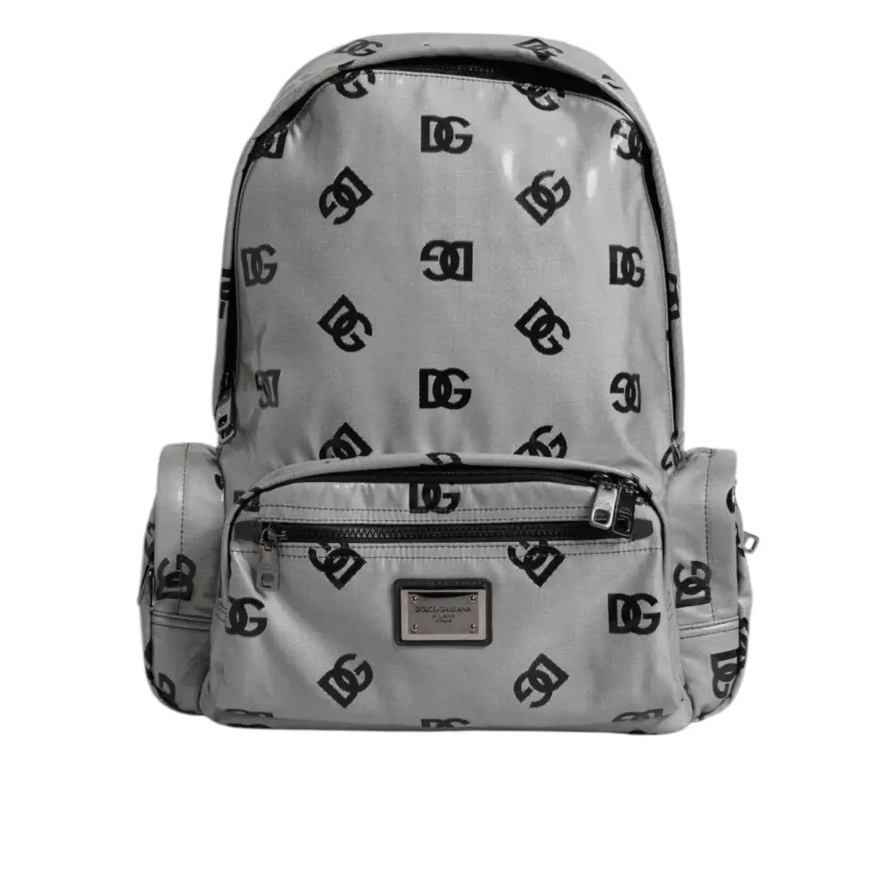 Dolce & Gabbana Polyester Gray Black DG Logo Plaque Backpack Bag