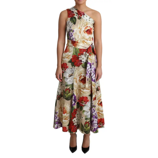 Dolce & Gabbana Print Silk Stretch One Shoulder Dress Floral
