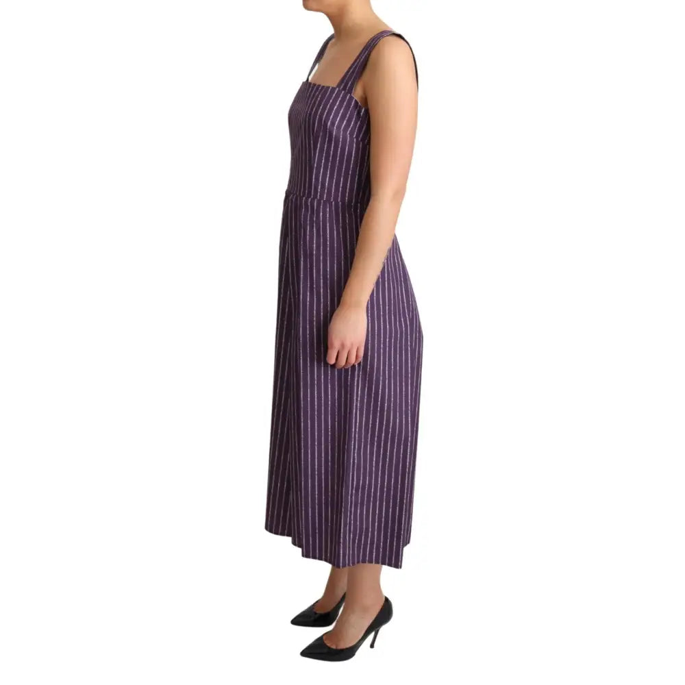 Dolce & Gabbana Purple Striped Cotton A-Line Stretch Dress