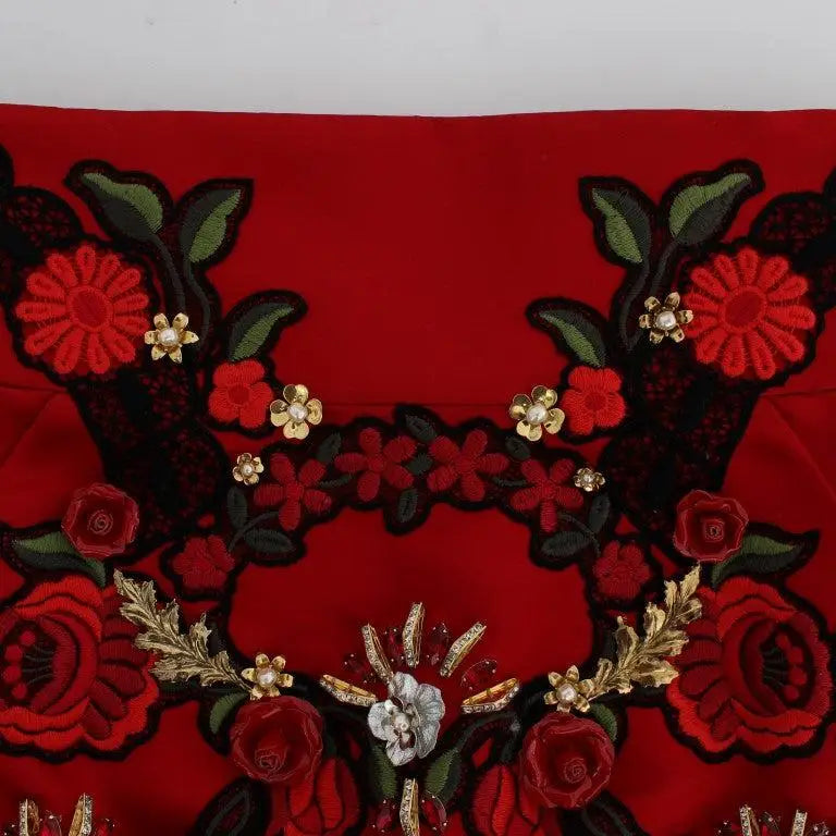 Dolce & Gabbana Ravishing Red Silk Embroidered Shorts