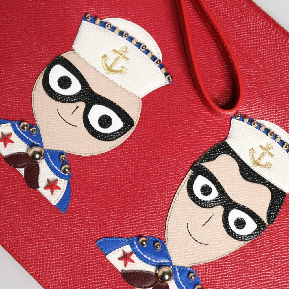 Dolce & Gabbana Red #DGFamily Embellished Leather Clutch Bag