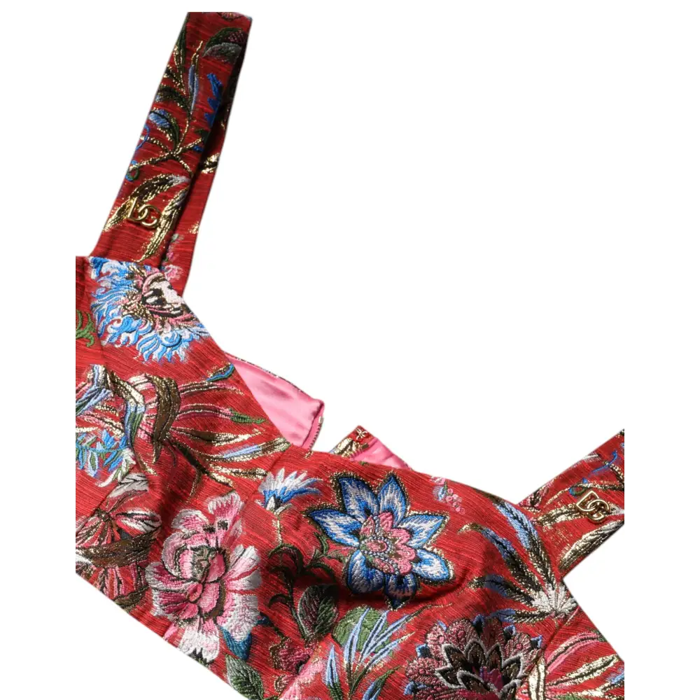 Dolce & Gabbana rød floral brokade cropped bustier med pink satinfor