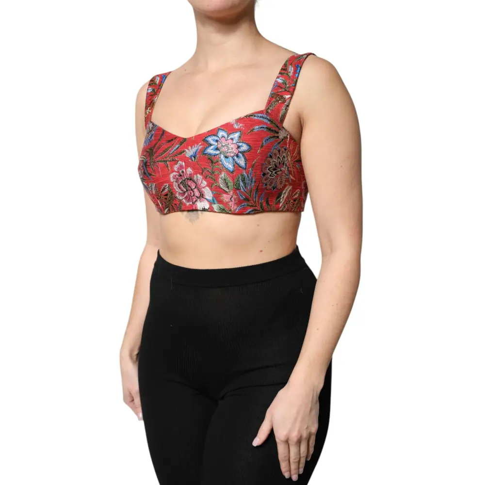 Dolce & Gabbana rød floral brokade cropped bustier, 100% originale brands