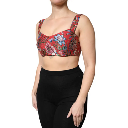 Dolce & Gabbana rød floral brokade cropped bustier, 100% originale brands
