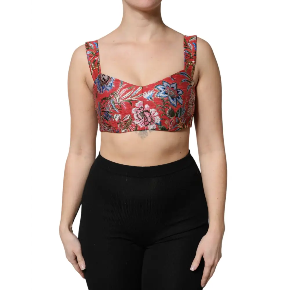 Dolce & Gabbana rød floral brokade cropped bustier, 100% originale brands