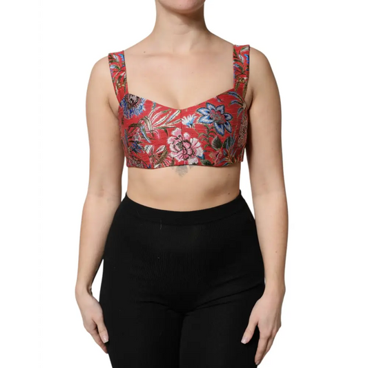 Dolce & Gabbana rød floral brokade cropped bustier, 100% originale brands