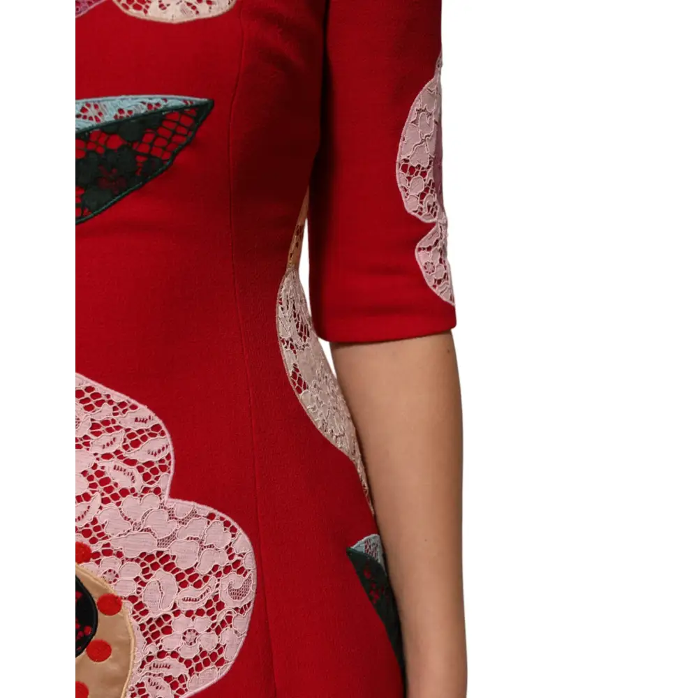 Dolce & Gabbana rød blonder blomstret appliké A-linje mini-kjole