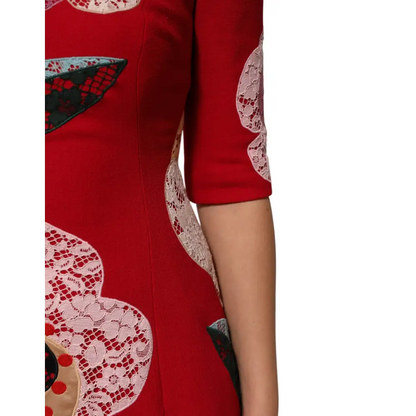 Dolce & Gabbana rød blonder blomstret appliké A-linje mini-kjole