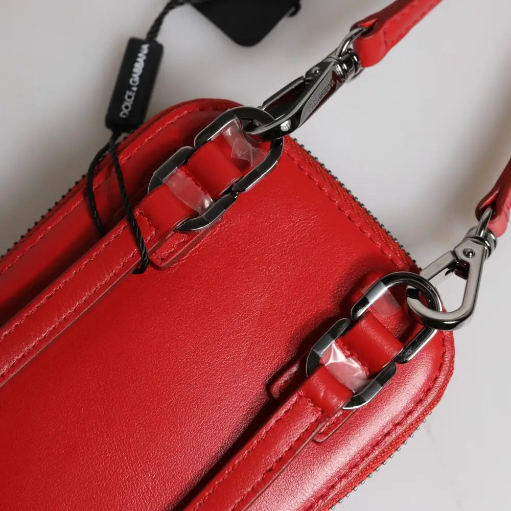 Dolce & Gabbana Red Leather Purse Phone Sling Crossbody Neck Strap Bag