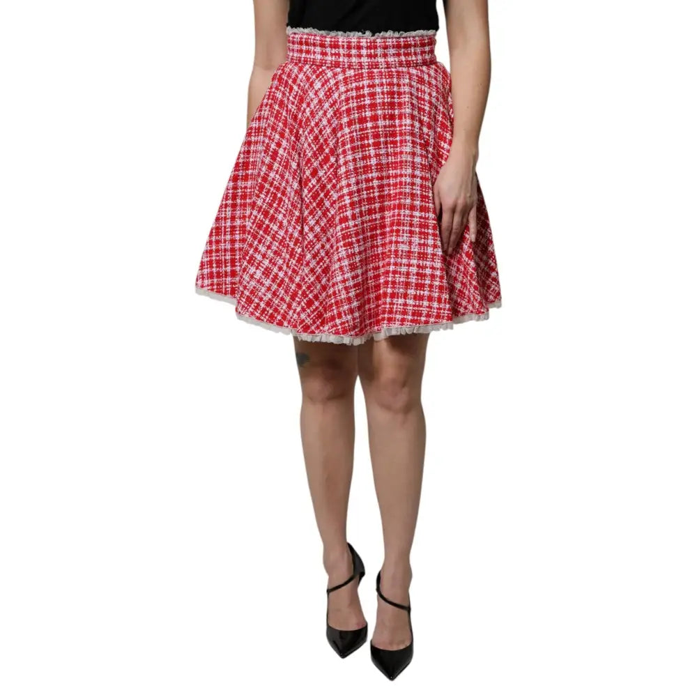 Dolce & Gabbana Red White High Waist A-line Above Knee Skirt