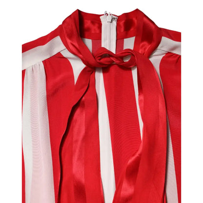 Dolce & Gabbana Red White Stripes Ascot Collar Blouse Top