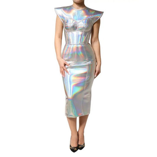 Dolce & Gabbana Silver Iridescent Bodycon Sheath Midi Dress