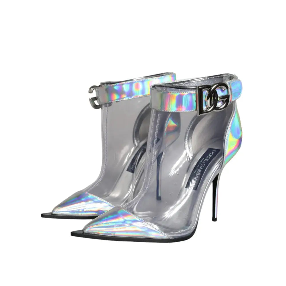Dolce & Gabbana Silver Iridescent PVC Pointed Short Boots Shoes