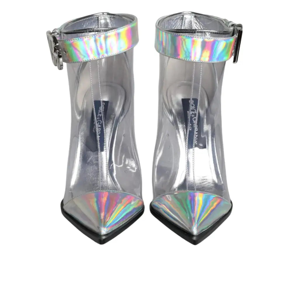 Dolce & Gabbana Silver Iridescent PVC Pointed Short Boots Shoes