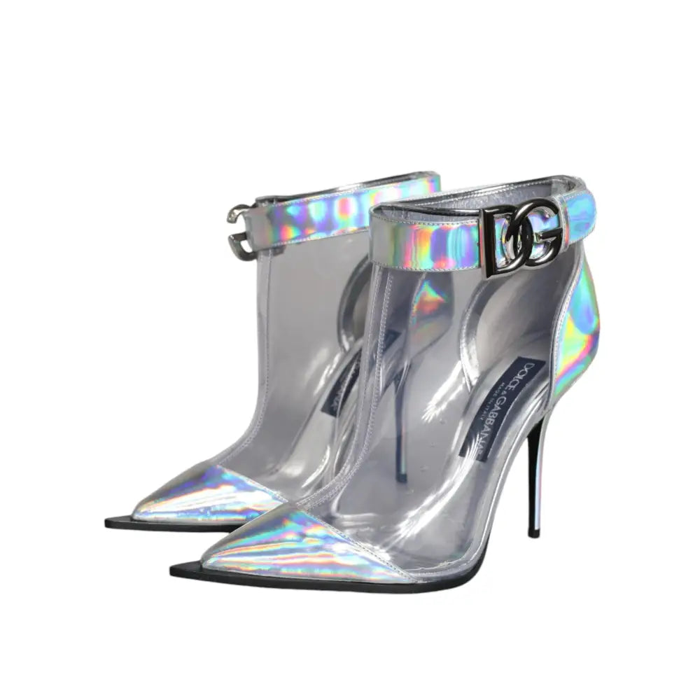 Dolce & Gabbana Silver Iridescent PVC Pointed Short Boots Shoes