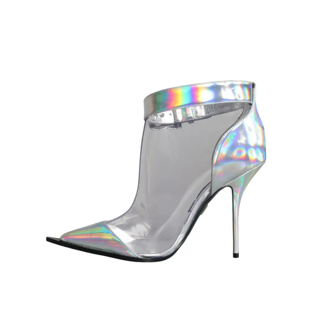Dolce & Gabbana Silver Iridescent PVC Pointed Short Boots Shoes