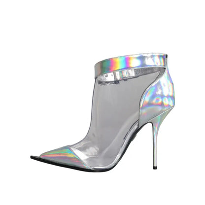 Dolce & Gabbana Silver Iridescent PVC Pointed Short Boots Shoes