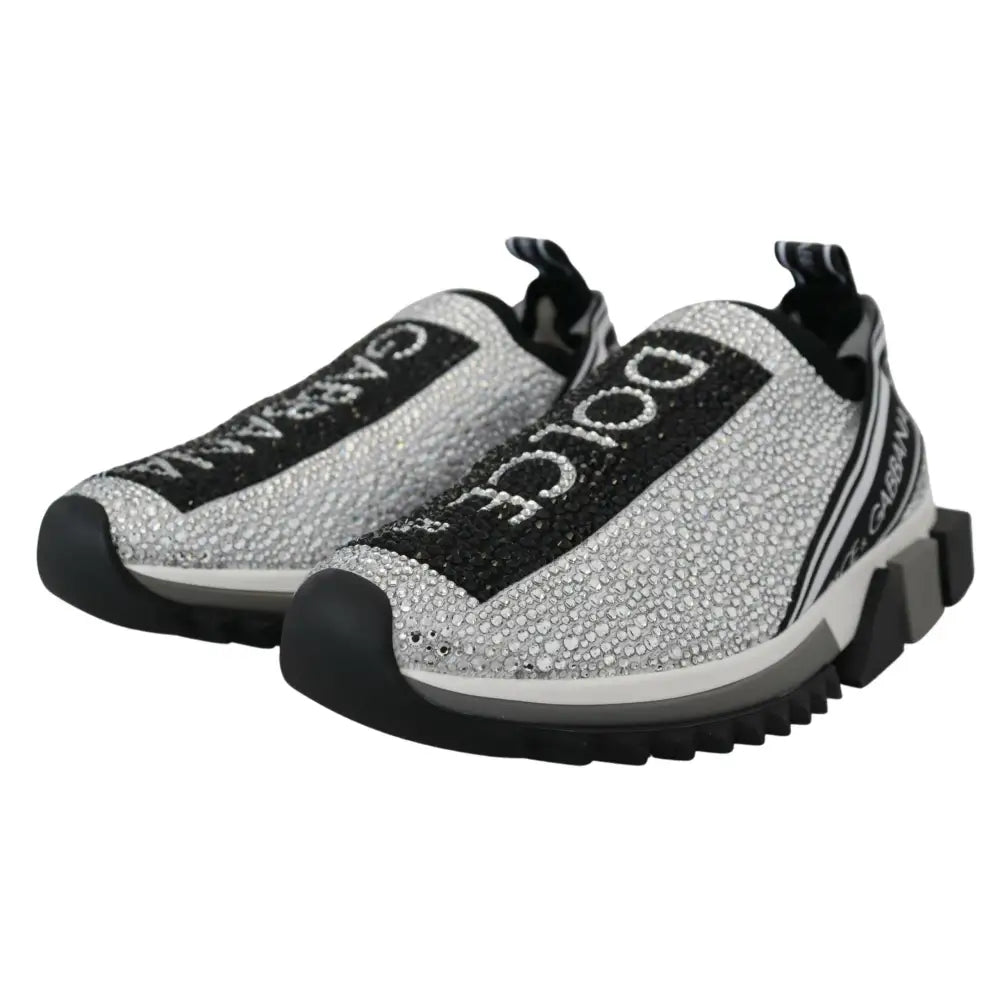 Dolce & Gabbana Silver Rhinestones Sorrento Sneakers Shoes