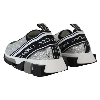 Dolce & Gabbana Silver Rhinestones Sorrento Sneakers Shoes