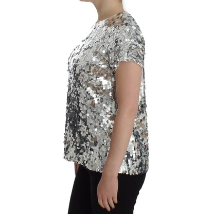 Dolce & Gabbana Silver Sequined Crewneck Blouse T-shirt Top