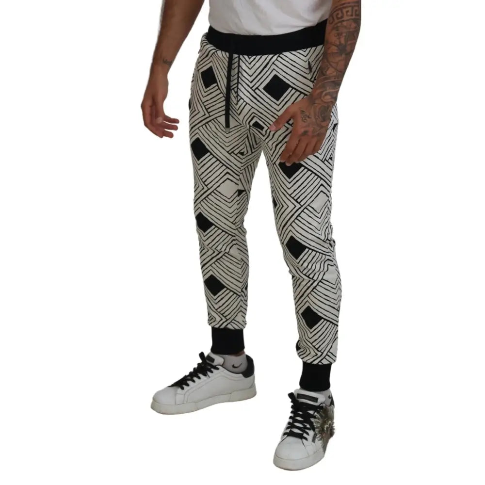 Dolce & Gabbana Sort Hvid Bomuld Bukser & Jeans Sport Bukser & Jeans