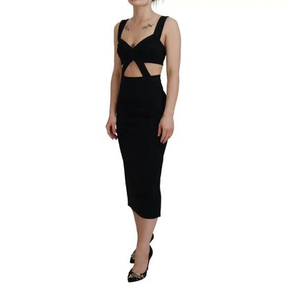 Dolce & Gabbana Sort Viscose Bodycon Sheath Midi Kjole