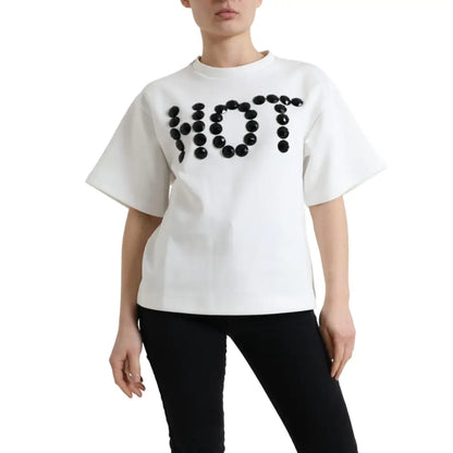 Dolce & Gabbana T-shirt Hvid Bomuld Stretch Sort HOT Crystal