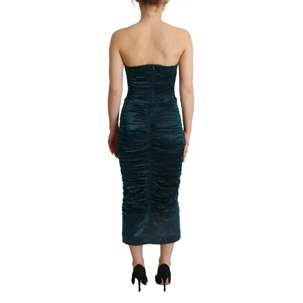 Dolce & Gabbana Turquoise Bustier Bodice Draped Midi Dress