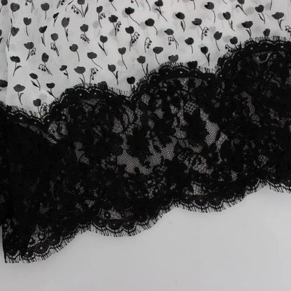 Dolce & Gabbana White Black Floral Lace Silk Sleepwear Shorts