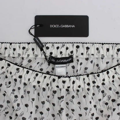 Dolce & Gabbana White Black Floral Lace Silk Sleepwear Shorts
