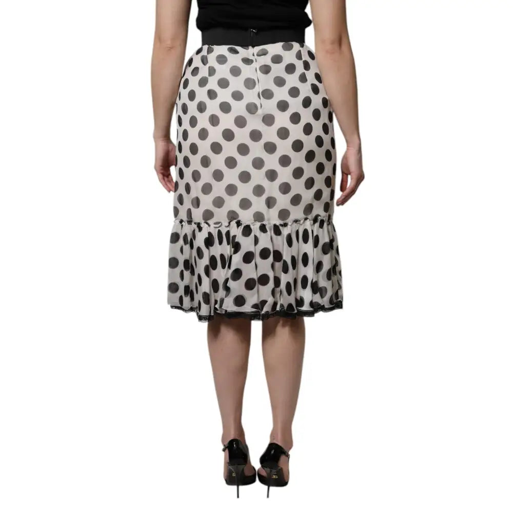 Dolce & Gabbana White Black Polka Dots Knee Length Skirt