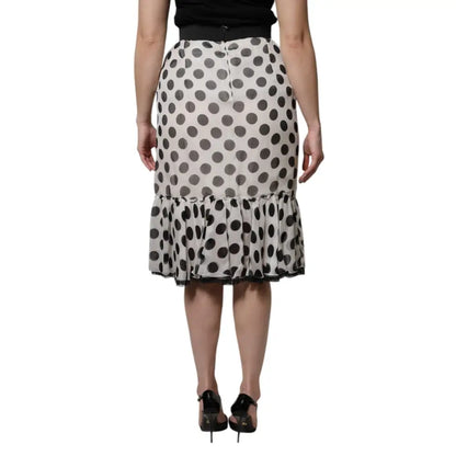 Dolce & Gabbana White Black Polka Dots Knee Length Skirt