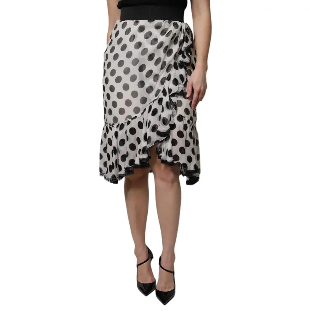 Dolce & Gabbana White Black Polka Dots Knee Length Skirt