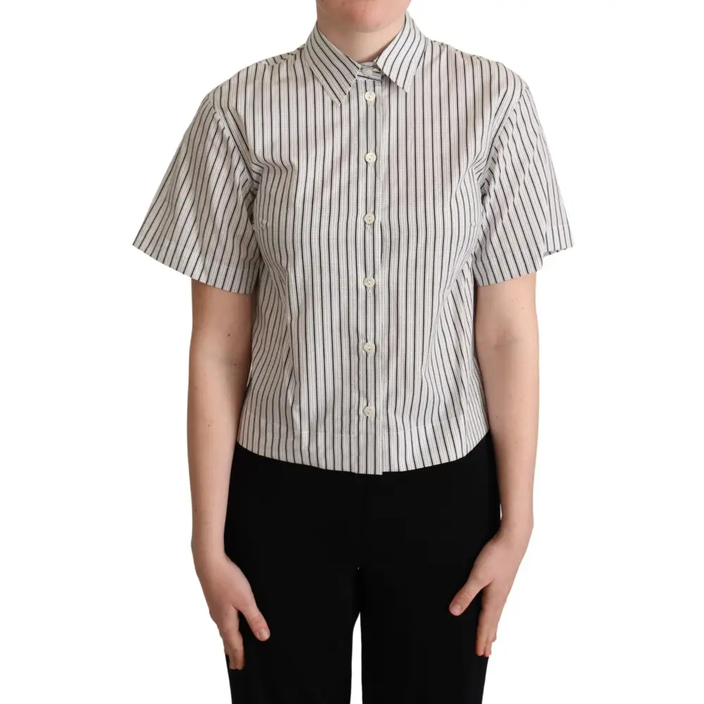 Dolce & Gabbana white black striped collared shirt with vertical stripes