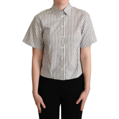 Dolce & Gabbana white black striped collared shirt with vertical stripes