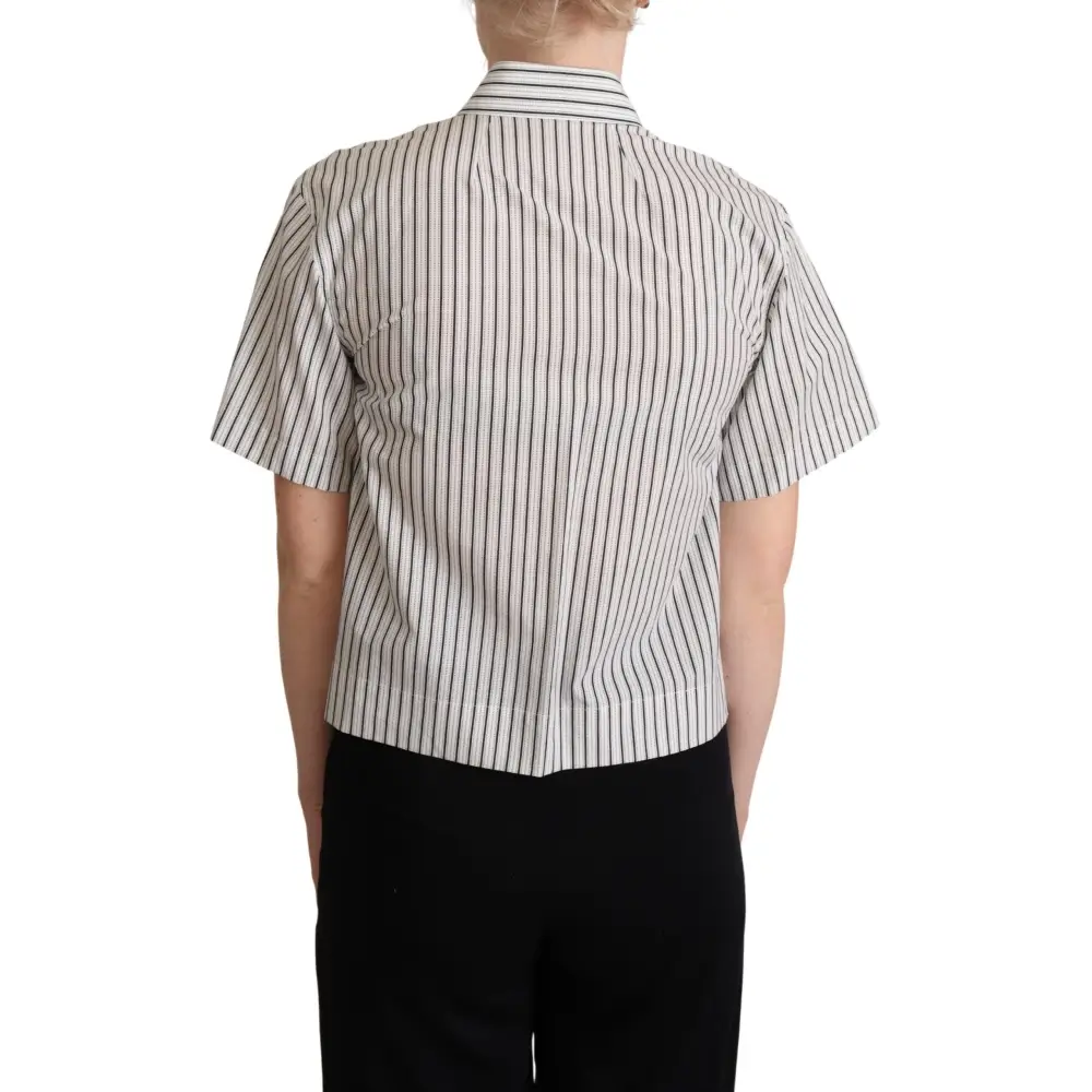 Dolce & Gabbana white black striped collared shirt, short-sleeved cropped design