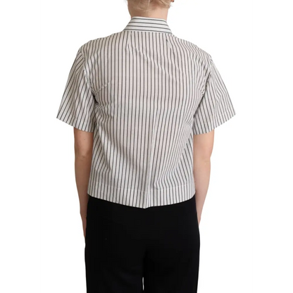 Dolce & Gabbana white black striped collared shirt, short-sleeved cropped design