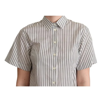 Dolce & Gabbana white black striped collared shirt med sorte og hvide striber