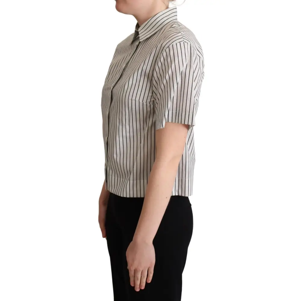 Dolce & Gabbana white black striped collared shirt on woman