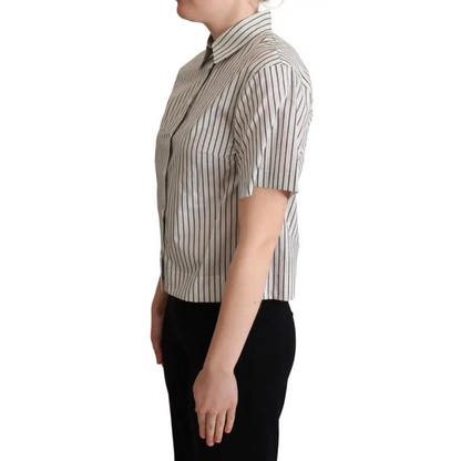 Dolce & Gabbana white black striped collared shirt on woman