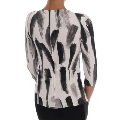 Dolce & Gabbana White Black Striped Printed Blouse Top
