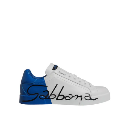 Dolce & Gabbana white blue leather logo low-top sneaker
