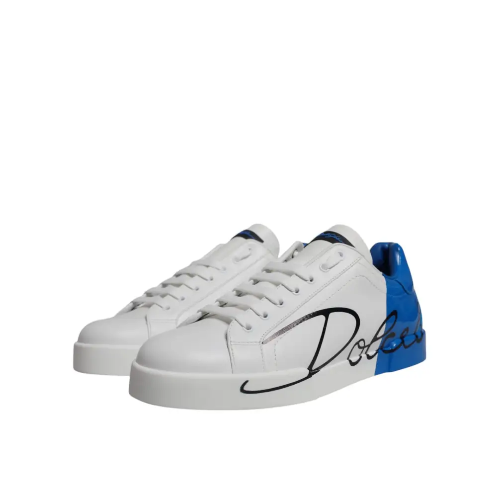 Dolce & Gabbana white blue leather logo low top sneakers