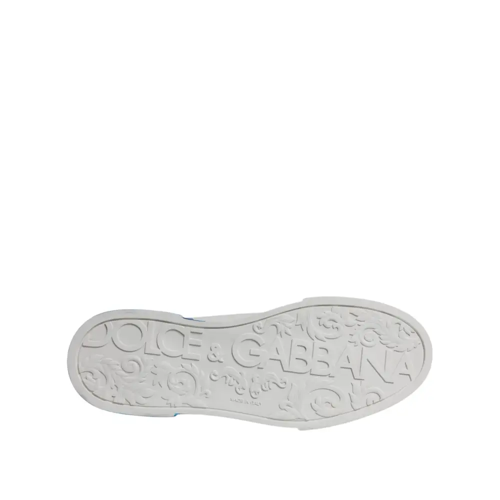 Dolce & Gabbana white blue leather sneakers with ornate floral sole