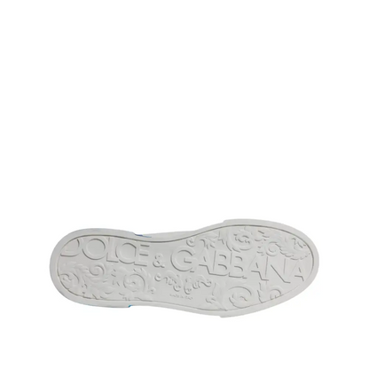 Dolce & Gabbana white blue leather sneakers with ornate floral sole