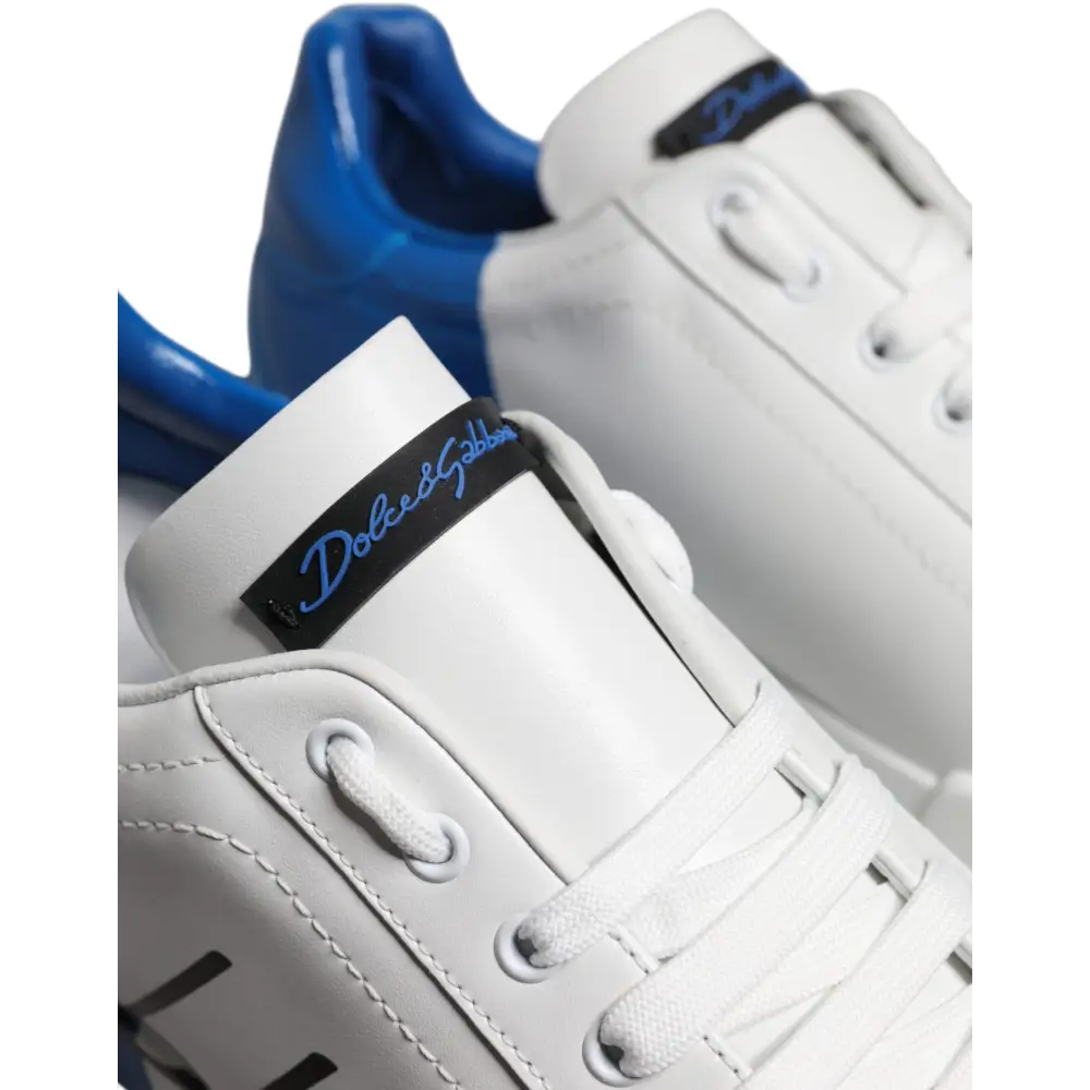 Dolce & Gabbana white blue leather logo low-top sneakers