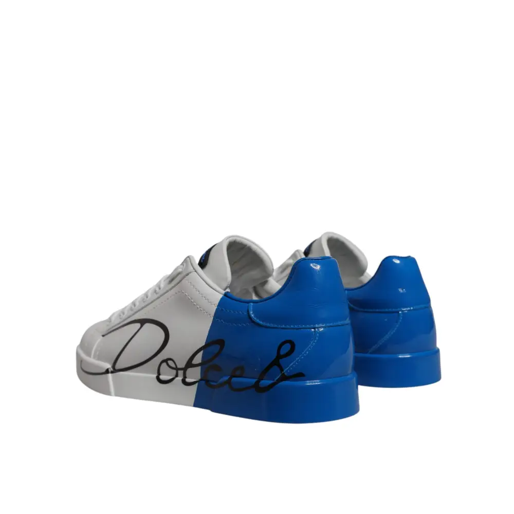 Dolce & Gabbana white blue leather logo low top sneakers